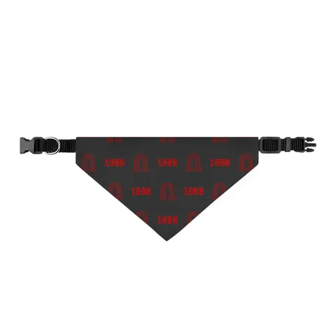 Clark Atlanta 1988 Black & Red Arch Clip-on Pet Bandana — front view