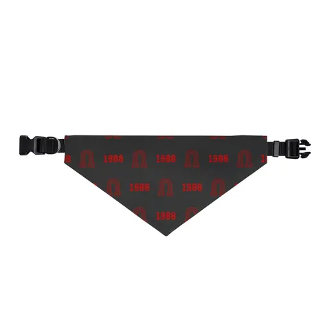 Clark Atlanta 1988 Black & Red Arch Clip-on Pet Bandana — front view