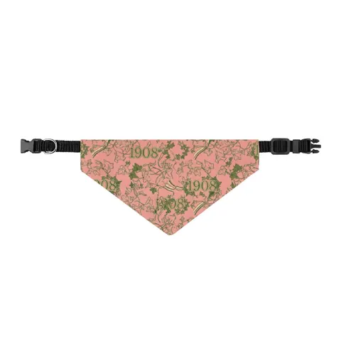 AKA 1908 Pink & Green Ivy Pattern Clip-on Pet Bandana — front view