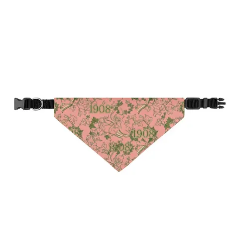AKA 1908 Pink & Green Ivy Pattern Clip-on Pet Bandana — front view
