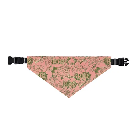 AKA 1908 Pink & Green Ivy Pattern Clip-on Pet Bandana — front view