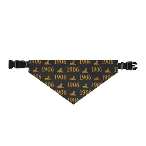 Alpha 1906 Black & Old Gold Clip-on Pet Bandana — front view