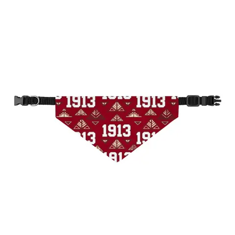 Delta 1913 Crimson Stamp Clip-on Pet Bandana — front view