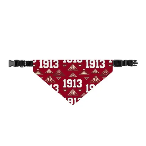 Delta 1913 Crimson Stamp Clip-on Pet Bandana — front view