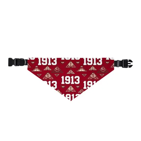Delta 1913 Crimson Stamp Clip-on Pet Bandana — front view
