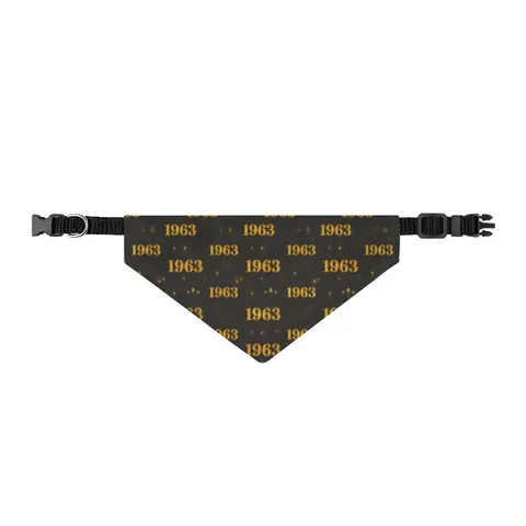 Iota 1963 Charcoal Brown & Gilded Gold Clip-on Pet Bandana — front view