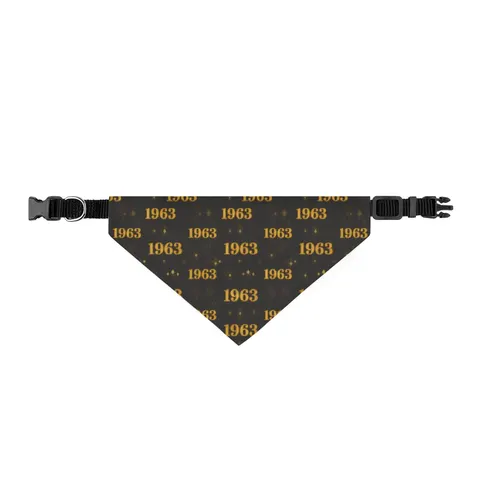 Iota 1963 Charcoal Brown & Gilded Gold Clip-on Pet Bandana — front view
