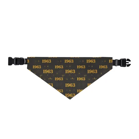 Iota 1963 Charcoal Brown & Gilded Gold Clip-on Pet Bandana — front view