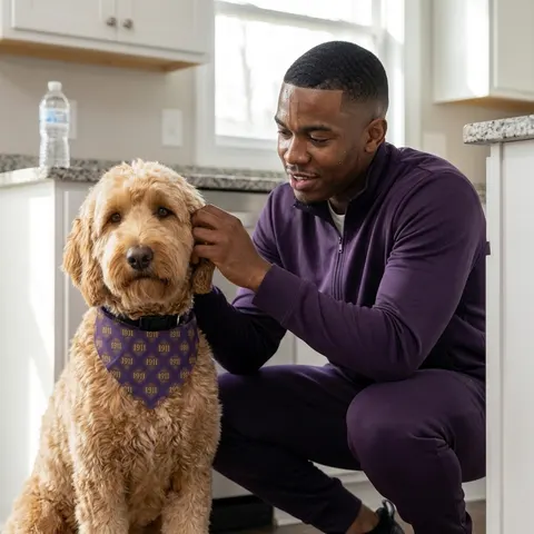 Omega 1911 Purple & Gold Glow Clip-on Pet Bandana