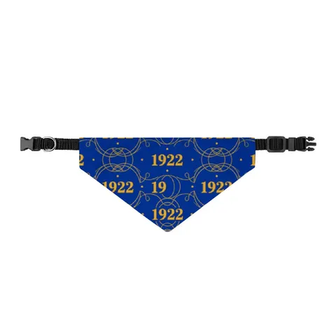 SGRho 1922 Royal Blue & Gold Clip-on Pet Bandana — front view