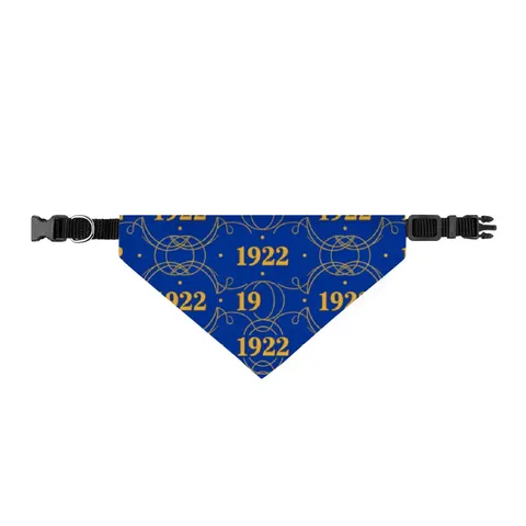SGRho 1922 Royal Blue & Gold Clip-on Pet Bandana — front view