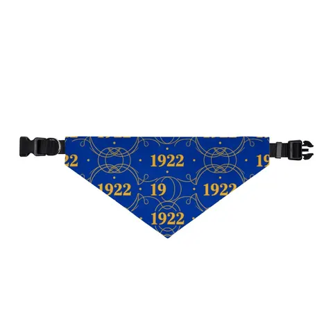 SGRho 1922 Royal Blue & Gold Clip-on Pet Bandana — front view