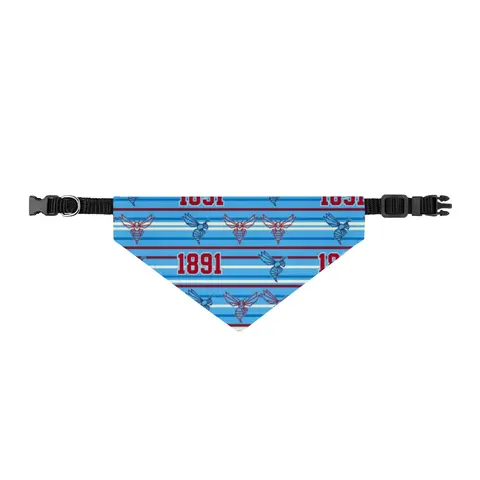 Delaware State 1891 Red & Blue Clip-on Pet Bandana — front view