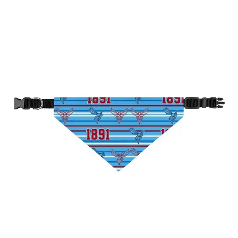 Delaware State 1891 Red & Blue Clip-on Pet Bandana — front view