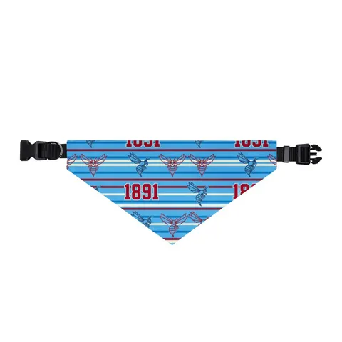 Delaware State 1891 Red & Blue Clip-on Pet Bandana — front view