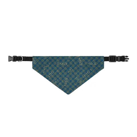 Dillard 1869 Azure & Gold Grid Clip-on Pet Bandana — front view
