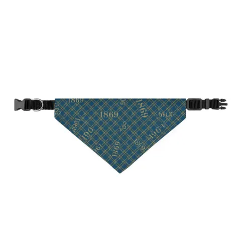Dillard 1869 Azure & Gold Grid Clip-on Pet Bandana — front view