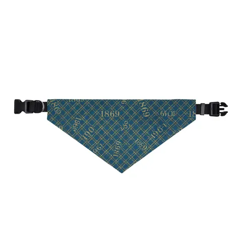 Dillard 1869 Azure & Gold Grid Clip-on Pet Bandana — front view