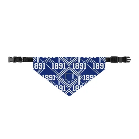 Elizabeth City State 1891 Blue & White Clip-on Pet Bandana — front view