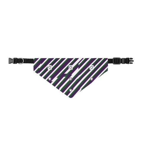 Faith Flag AME-Inspired Purple & Green Clip-on Pet Bandana — front view