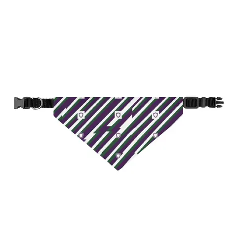 Faith Flag AME-Inspired Purple & Green Clip-on Pet Bandana — front view