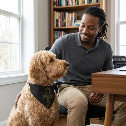 Faith Flag Ankh Gold on Black Clip-on Pet Bandana