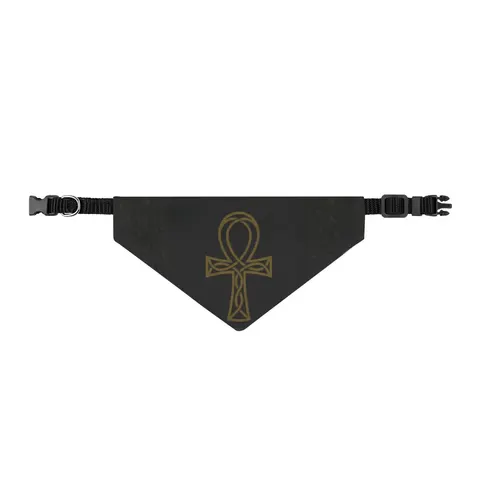 Faith Flag Ankh Gold on Black Clip-on Pet Bandana — front view