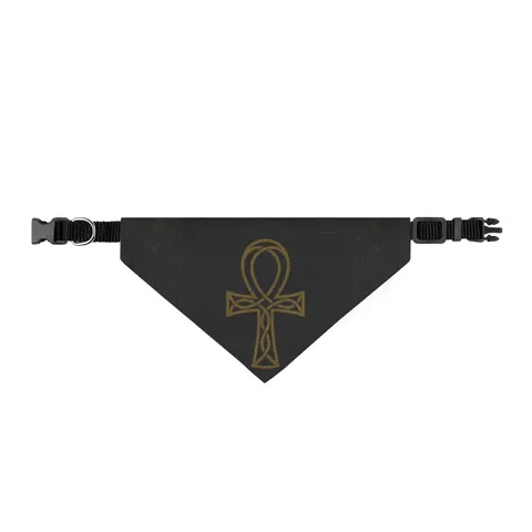Faith Flag Ankh Gold on Black Clip-on Pet Bandana — front view