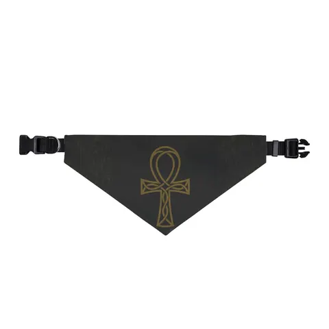 Faith Flag Ankh Gold on Black Clip-on Pet Bandana — front view