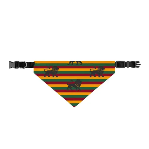 Rasta Flag Red Gold Green with Black Lion Clip-on Pet Bandana — front view