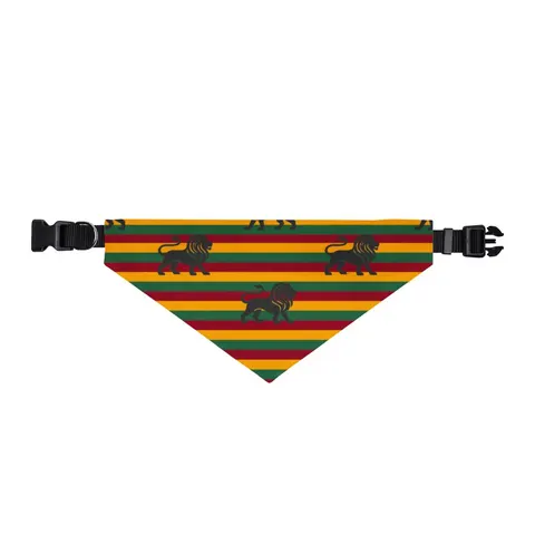 Rasta Flag Red Gold Green with Black Lion Clip-on Pet Bandana — front view