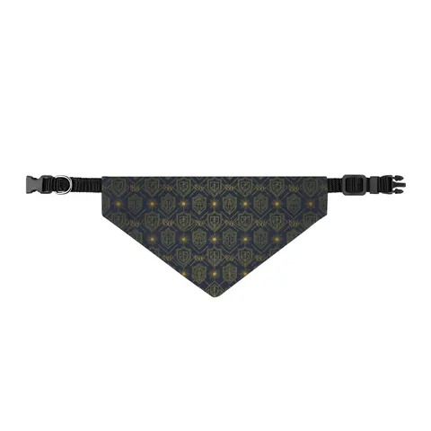 Fisk 1866 Blue & Gold Clip-on Pet Bandana — front view