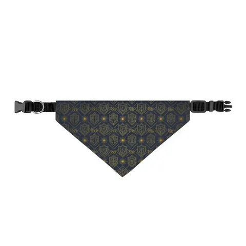 Fisk 1866 Blue & Gold Clip-on Pet Bandana — front view
