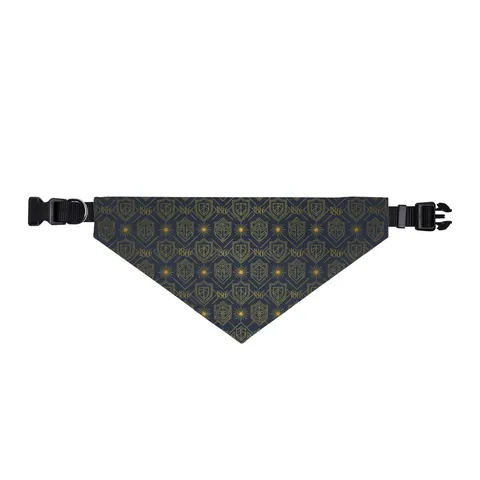 Fisk 1866 Blue & Gold Clip-on Pet Bandana — front view