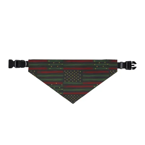 Black American Pan-African Stars & Stripes Clip-on Pet Bandana — front view