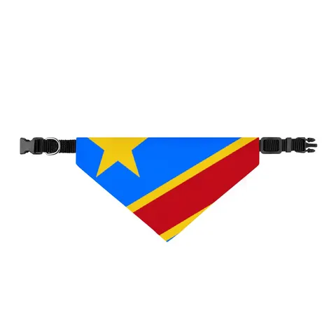 DR Congo Sky Blue & Red Diagonal Clip-on Pet Bandana — front view