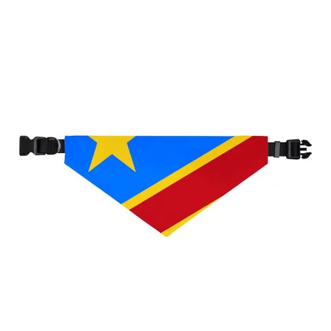 DR Congo Sky Blue & Red Diagonal Clip-on Pet Bandana — front view