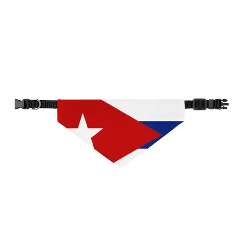 Cuba Blue Stripes & Red Triangle Clip-on Pet Bandana — front view