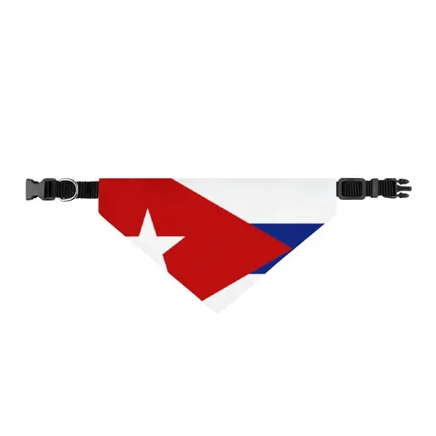 Cuba Blue Stripes & Red Triangle Clip-on Pet Bandana — front view
