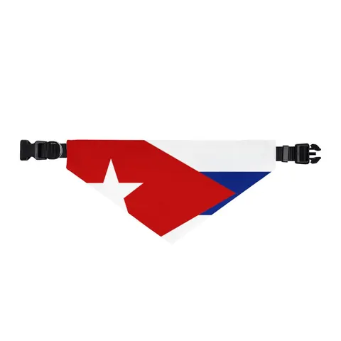 Cuba Blue Stripes & Red Triangle Clip-on Pet Bandana — front view