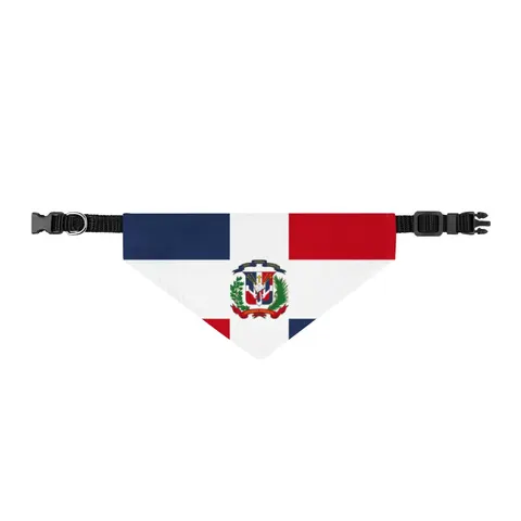 Dominican Republic Cross & Quarters Clip-on Pet Bandana — front view
