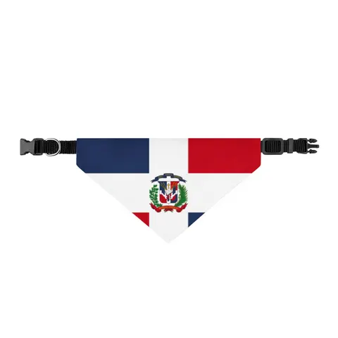 Dominican Republic Cross & Quarters Clip-on Pet Bandana — front view