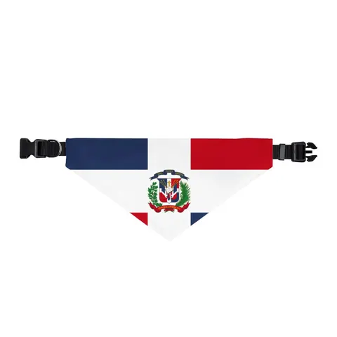 Dominican Republic Cross & Quarters Clip-on Pet Bandana — front view