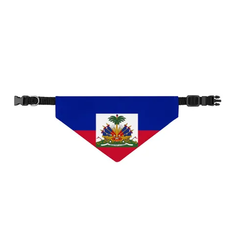 Haiti Blue Red Banner Clip-on Pet Bandana — front view
