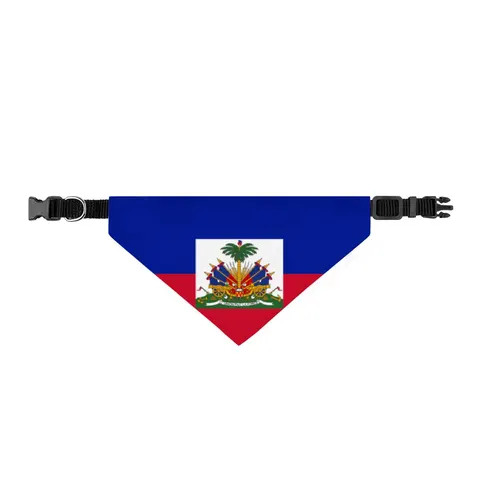 Haiti Blue Red Banner Clip-on Pet Bandana — front view
