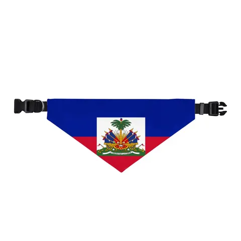 Haiti Blue Red Banner Clip-on Pet Bandana — front view