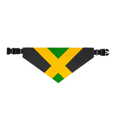 Jamaica Gold Cross Clip-on Pet Bandana — front view
