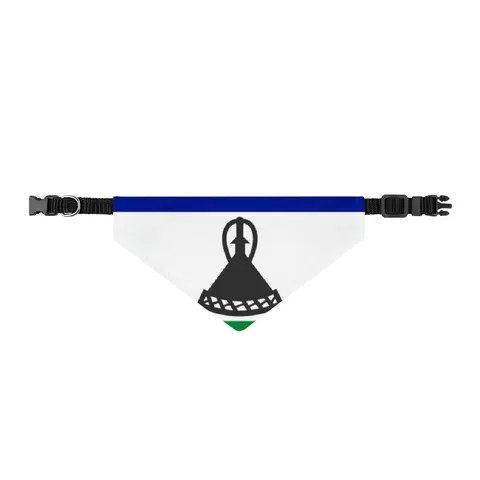 Lesotho Blue White Green Emblem Clip-on Pet Bandana — front view