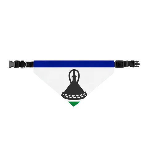 Lesotho Blue White Green Emblem Clip-on Pet Bandana — front view