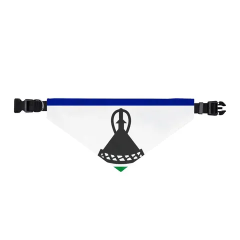 Lesotho Blue White Green Emblem Clip-on Pet Bandana — front view